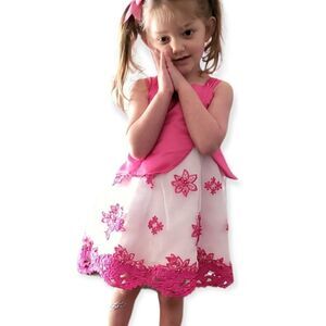 Hot Pink Embroidered & Bead Embellished Satin Party Dress